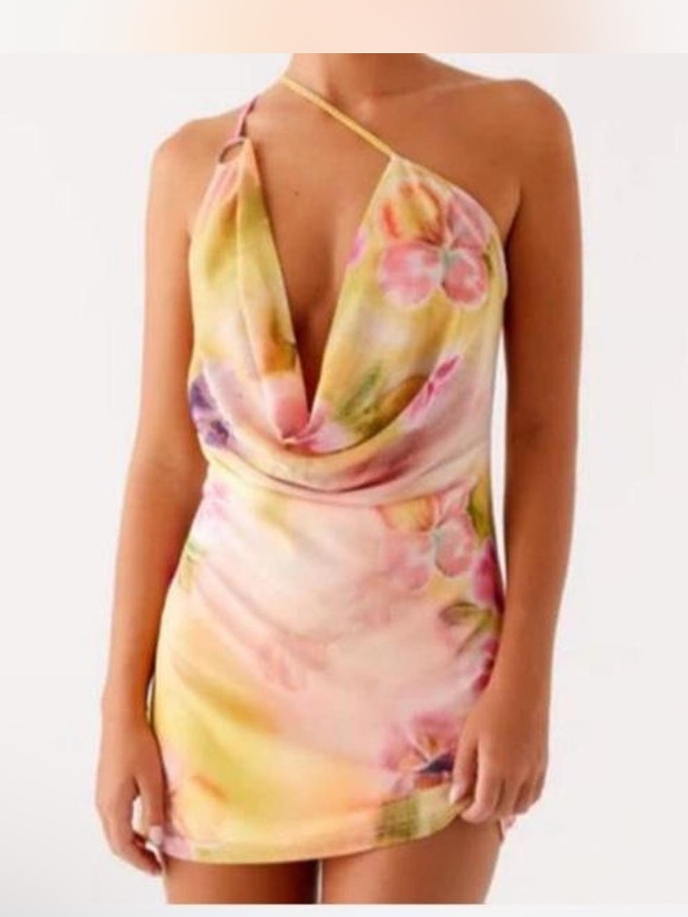 Peppermayo NEW W TAG bohemian floral Cowl neck mesh Mini Dress - Pink & Yellow